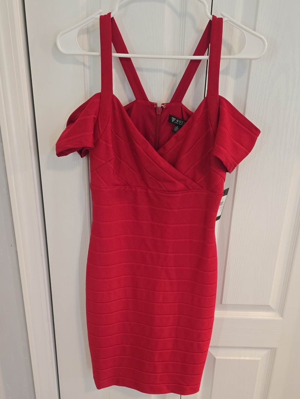Guess Red Off-Shoulder Strappy Bandage Mini Dress